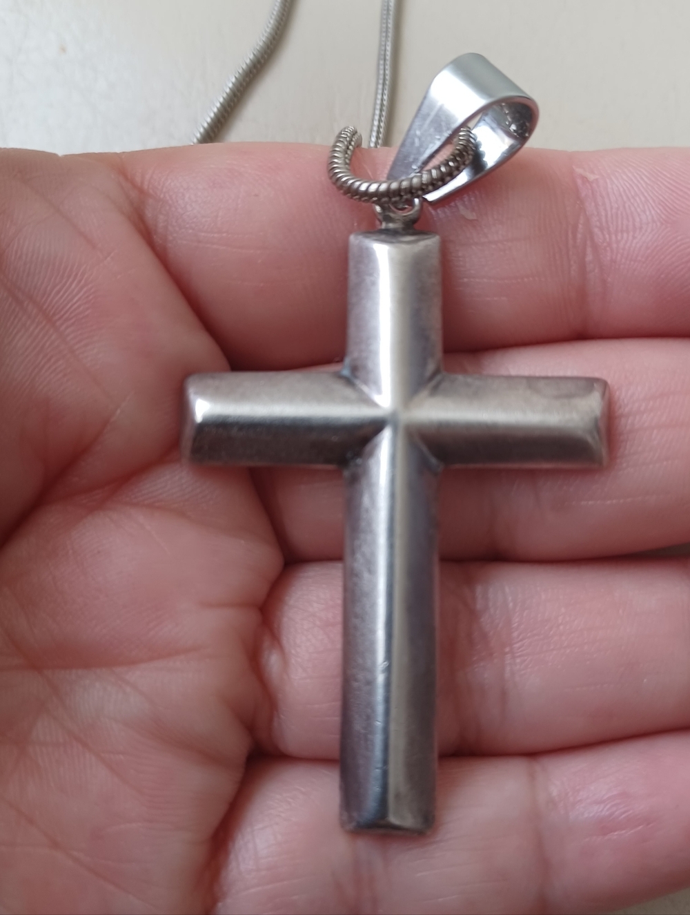Big Sterling Silver 925  Cross Pendant Necklace